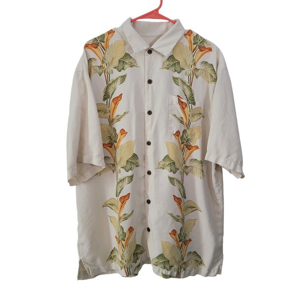 Tommy Bahama Size XL Silk Floral Button Up Shirt Tropical Resort - Picture 1 of 9